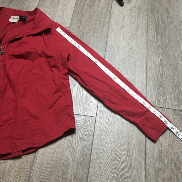 Harley Davidson Womens Zip Up Sequined Spell Out Logo Long Sleeve Top Red 1W - Picture 9 of 11